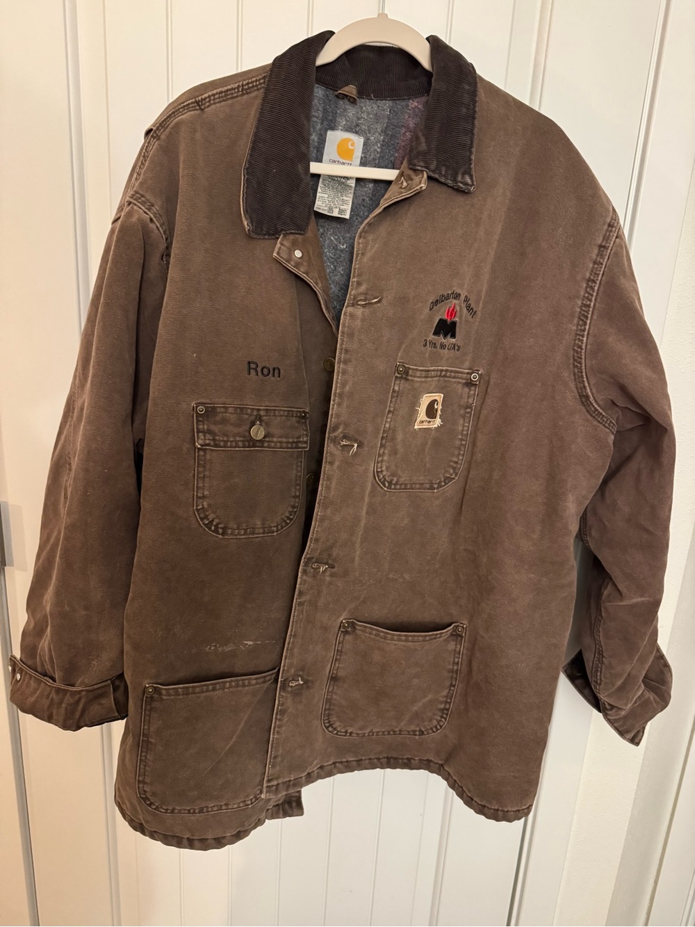 Carhartt Brown Canvas Blanket-lined Work Jacket with Contrasting Corduroy Collar